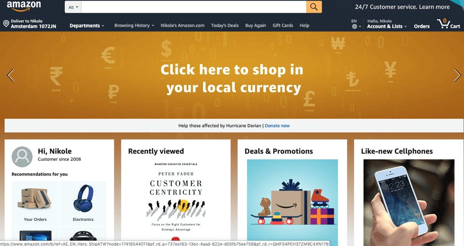 Amazon personalisation of customer journey