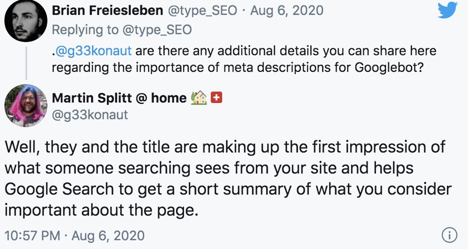 Maritn Splitt comments on Twitter on the use of meta descriptions