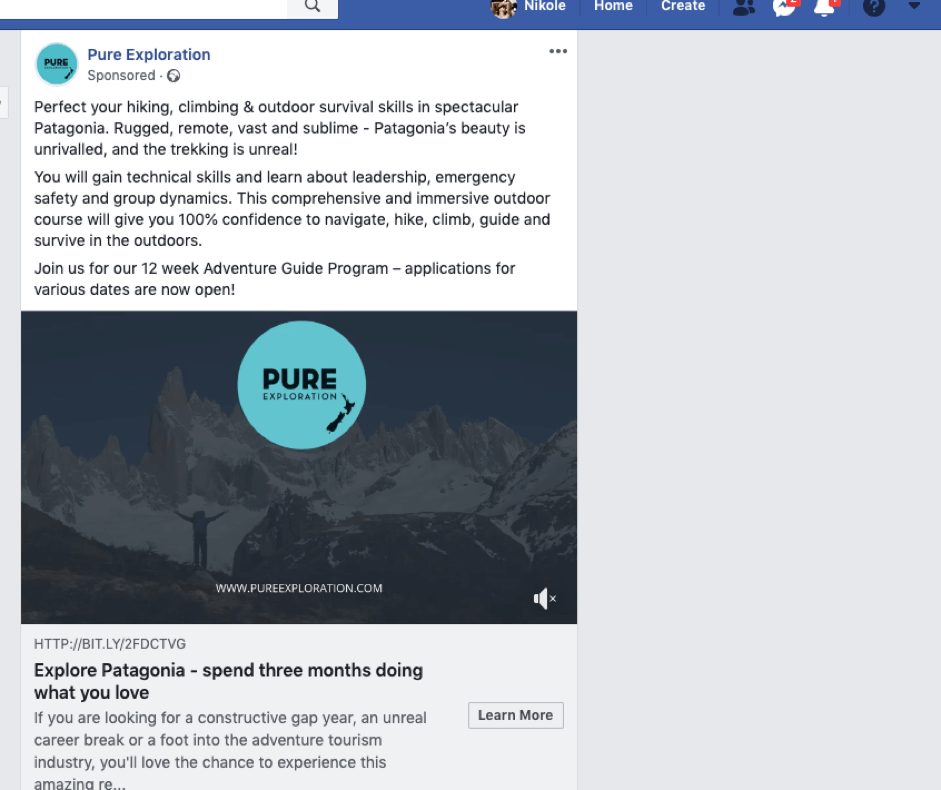 Pure Exploration Facebook advert