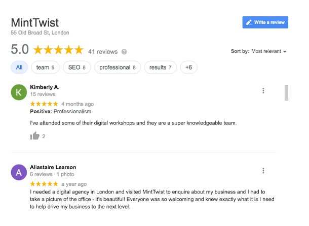 Mint Twist google review 