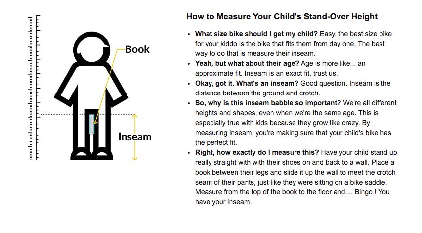 Strider bikes Amazon EBC 'how to measure your child's stand-over height'