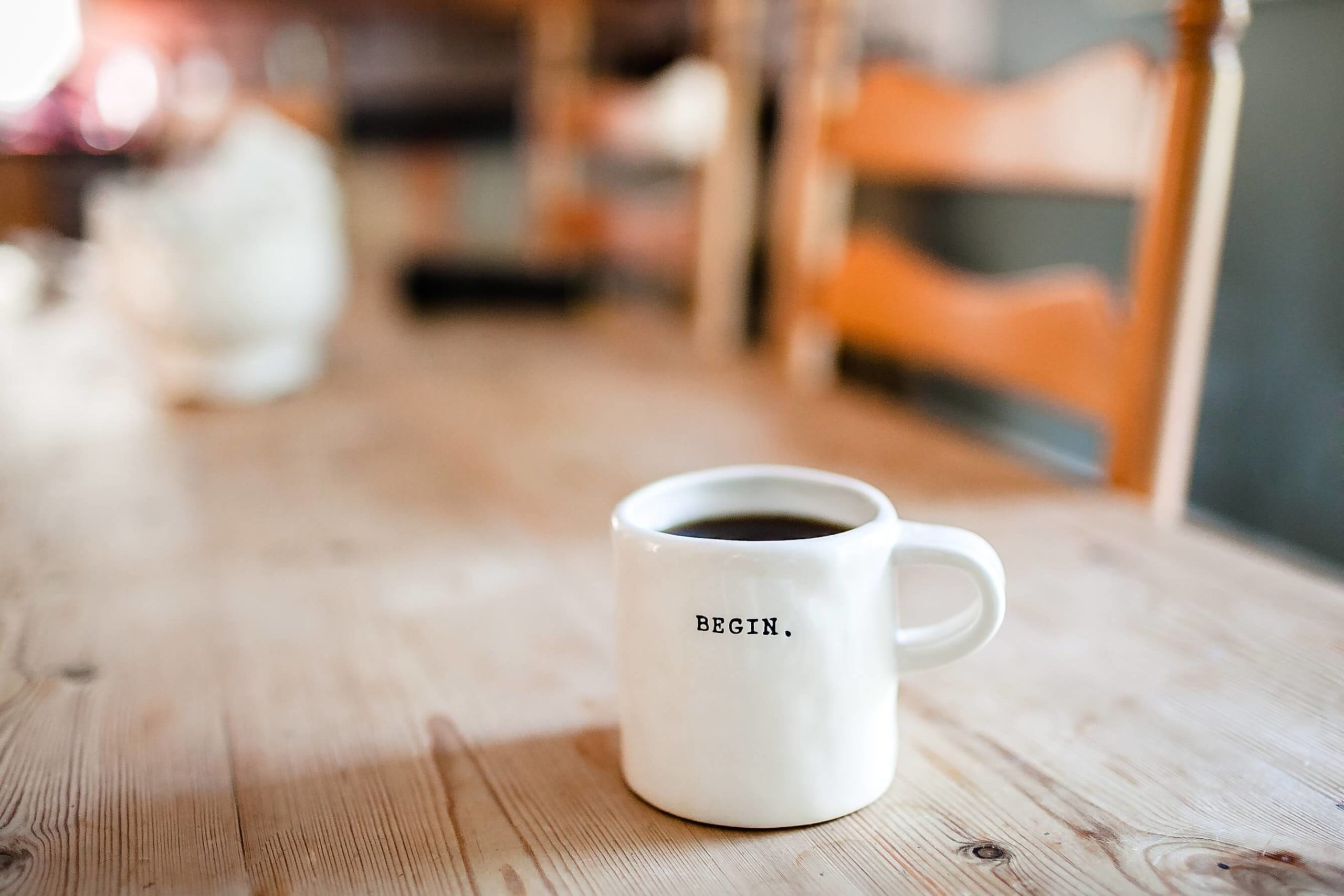 Mug with 'begin' on