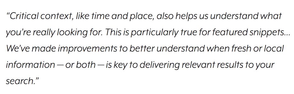 alt="Google’s Danny Sullivan explains why time and location matter for the selection of featured snippets.">
