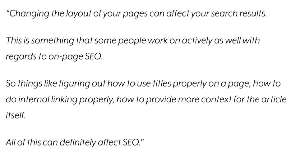 alt=" Google says that Changing web layout can affect rankings.">