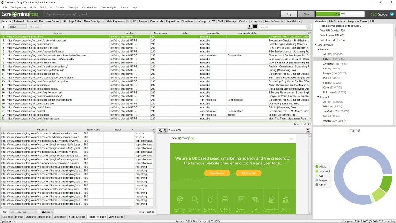 screenshot of screamingfrog seo spider