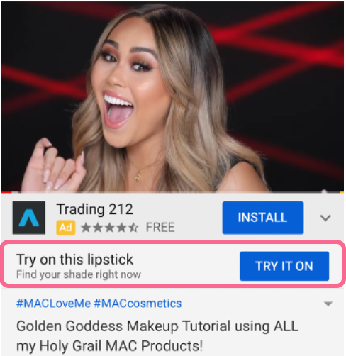 A YouTube ad showing the 'Try It On' feature using their AR technology