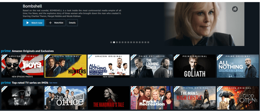 Amazon Prime video home page