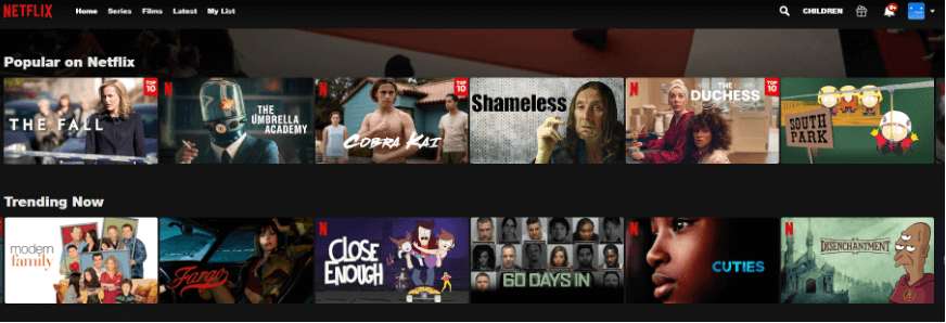 Netflix home screen